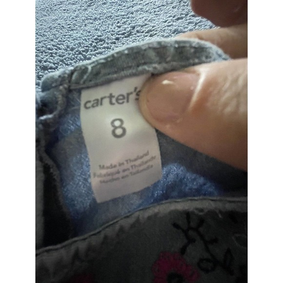 Carters Girls Sz 8‎ EMBROIDERED Floral Summer DRESS Chambray - Picture 3 of 5